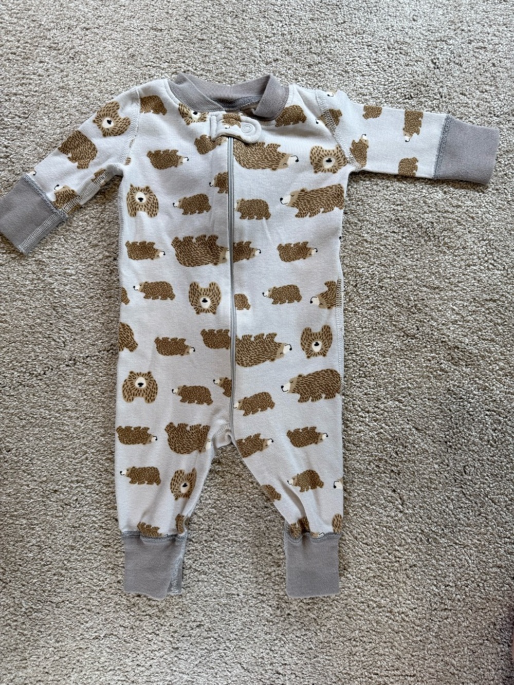 Hanna Andersson Organic Cotton Bear Zip Pajamas 0–6M EUC